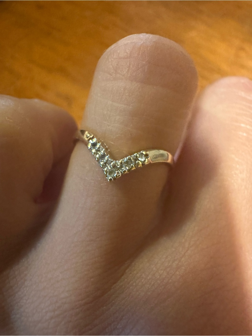 Solid 14k Yellow Gold Chevron Estate Ring with 5 genuine diamonds- size 4
